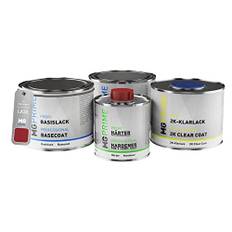 MG PRIME Billack Burkset för Volkswagen VW LA3X / A3X / 6K Sunsetred Metallic/Vermelho Sunset Primer Basecoat 2K Klarlack Härdare sprutfärdig 1,75L
