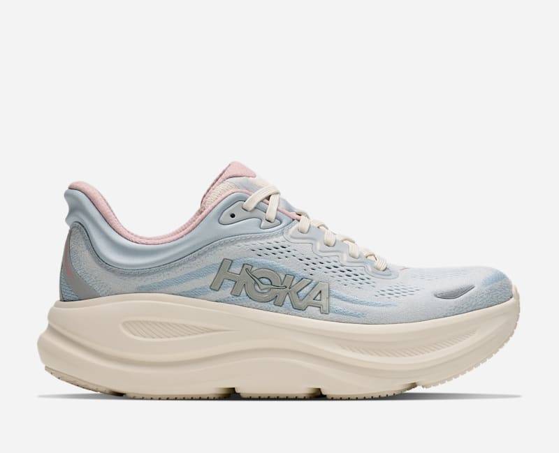 HOKA Bondi 9 Schuhe für Damen in Alabaster/Mineral Blue Größe 43 1/3 Weit | Straße