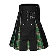 FULUJIDI Träningsoverallbyxor bilateralt bälte herr kilt mode pläd kontrastfärg verktygsficka vintage kjol herr veckad kjol hane kilt XXL grön