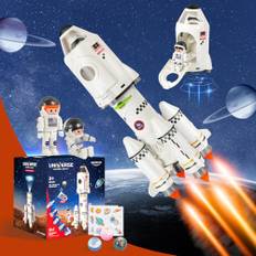 HILKKET Space Shuttle raket leksak, rymduppdrag raket rymdskepp, 5-i-1 rymdraket leksak med projektion, STEM vetenskap pedagogisk leksak för 3 4 5 6 7 8 9 år barn