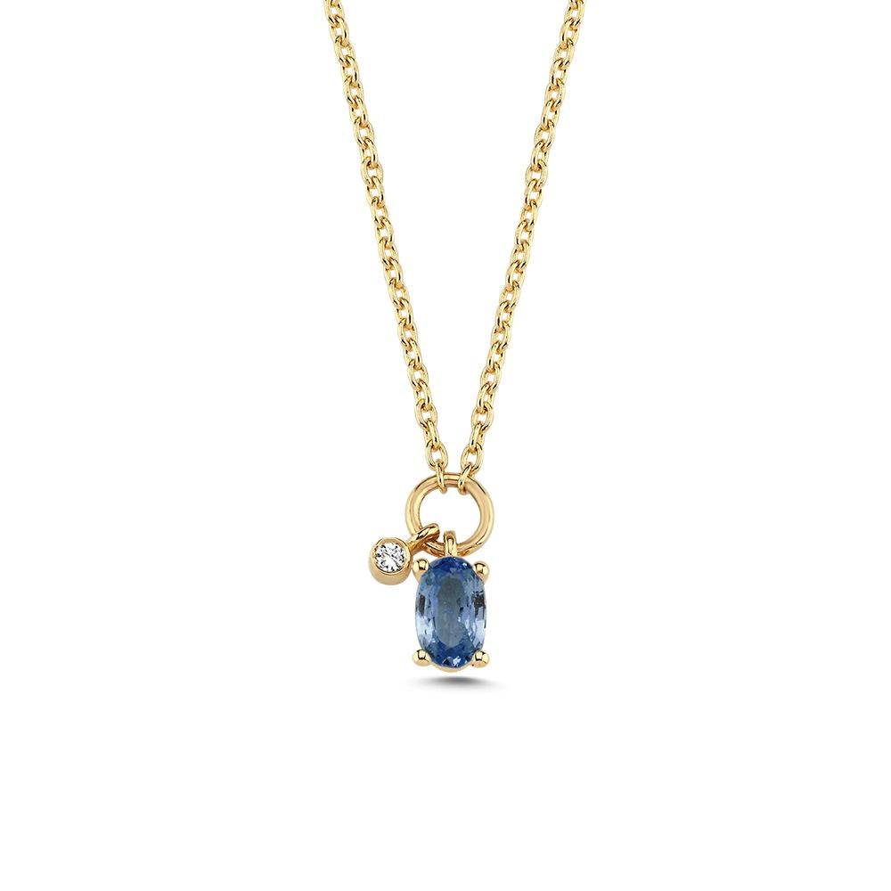 Nuran - Gaia 14kt kæde med vedhæng med safir og diamant - v2570 sa 001