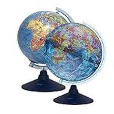 Exerz 21cm Upplyst värld Globe - Engelsk karta - Fysisk karta Dagtid/Stjärnbilder Stjärnor med belysning - Swivel Rotating World Globe (21cm Ny)