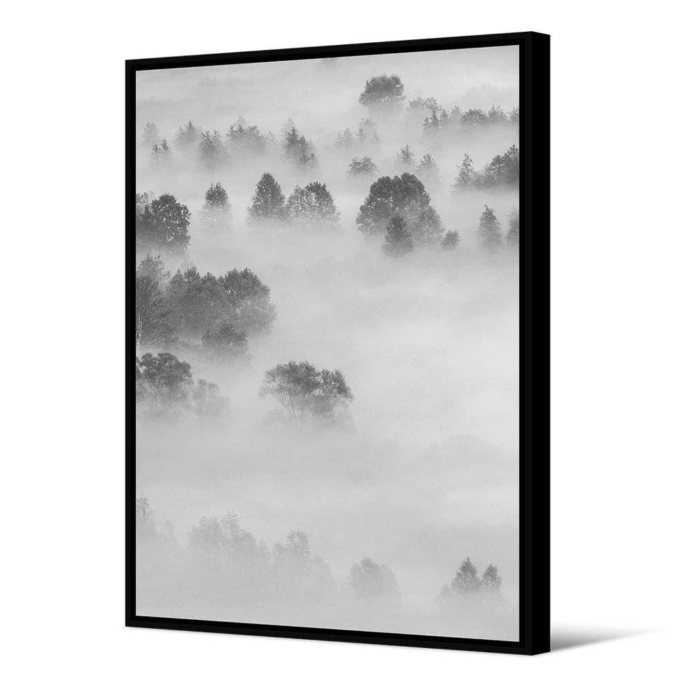 Dimskog – Inramad Canvastavla i Svartvitt Landskap - 100x140 cm