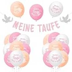 Bluelves Dop dekorationsset rosa, mitt dop girlang dekoration banderoll papper, 18 st dop ballonger (30 cm) + 1 st glittergirlang för flickor dop etc konfirmation dekoration