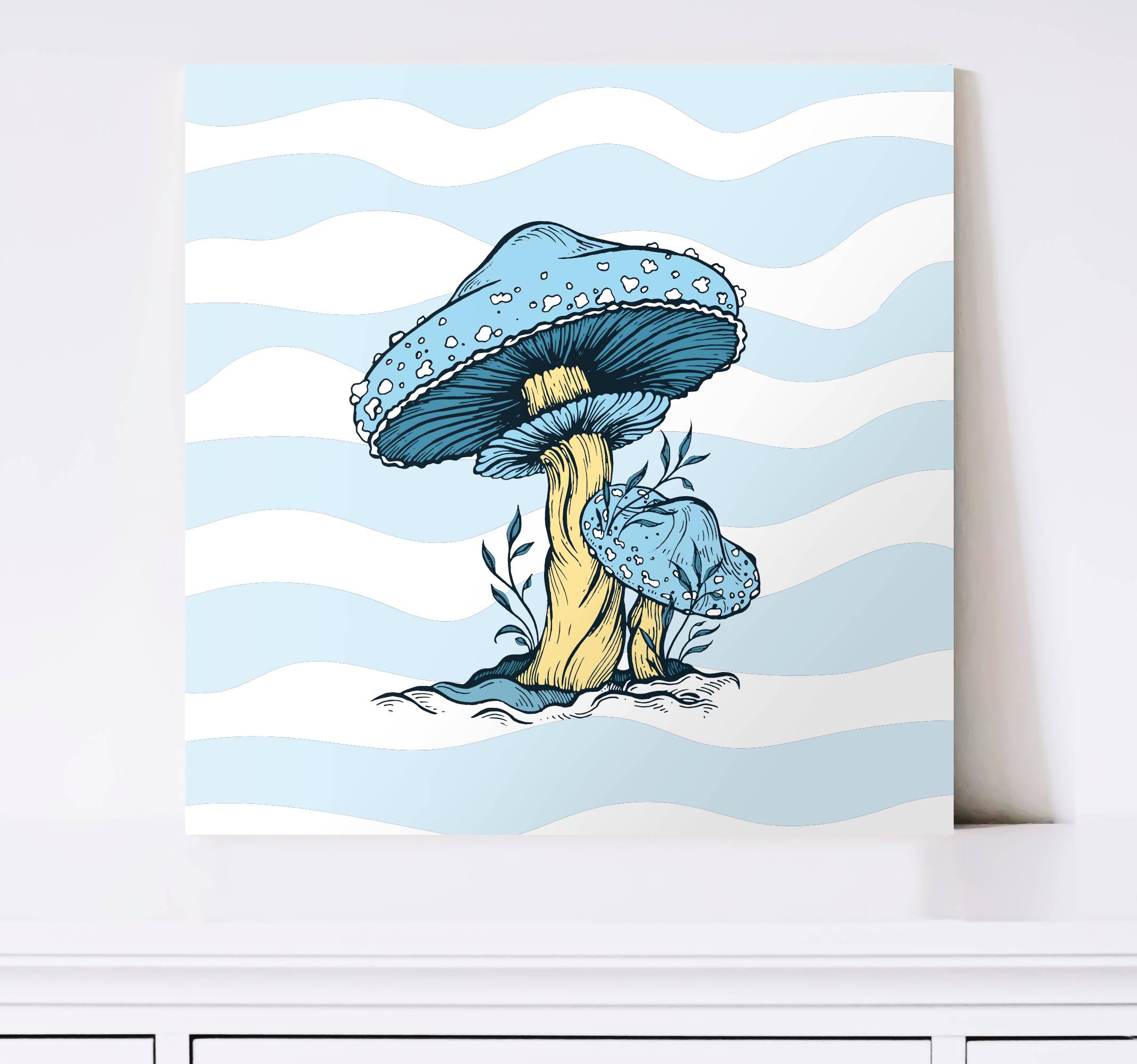 Blå mashroom illustration kökcanvas tavla konst