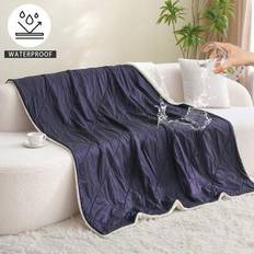 1pc Waterproof Flannel Blanket, Soft & Skin-Friendly, Multifunctional Couple & Pet Blanket, Suitable For All Seasons, Bedroom & Living Room - Navy Blue - 152*203,127*178