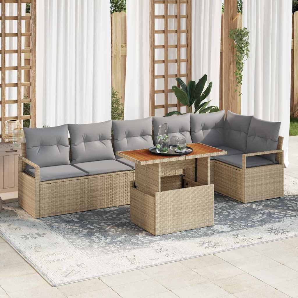 vidaXL Trädgårdsoffset med lagring 7 pcs Beige Poly rattan