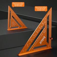 IMBOT Aluminiumlegering Dubbelskala Triangellinjal Vinkellinjal Snickare Triangel Fyrkantig takbjälkverktyg Mätverktyg för träbearbetning och snickeri - Orange (Liten (7,32 tum),12,08 tum,Stor + positioneringsskruv)