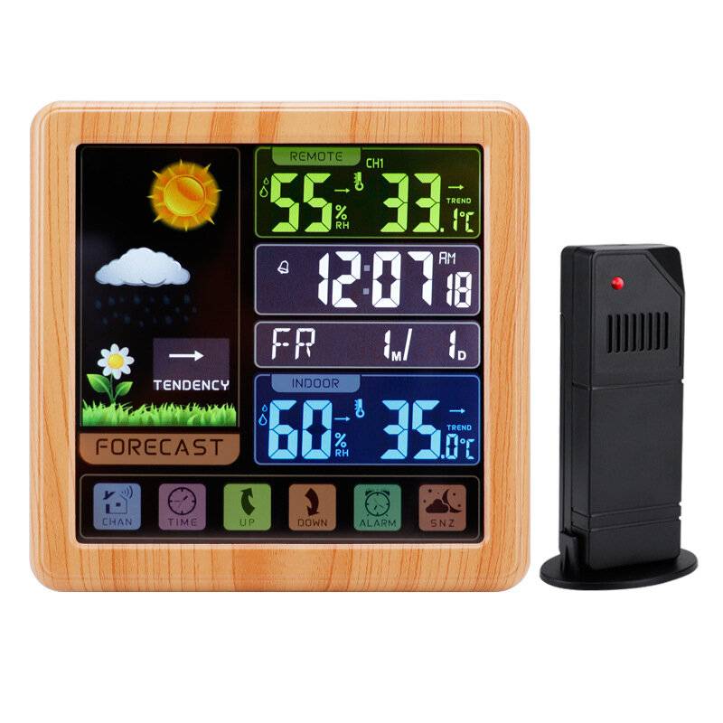 AGSIVO Trådlös Touch Screen Digital Väderstation Alarmklocka Inomhus Utomhus Termometer Luftfuktighet Display med Atomkl