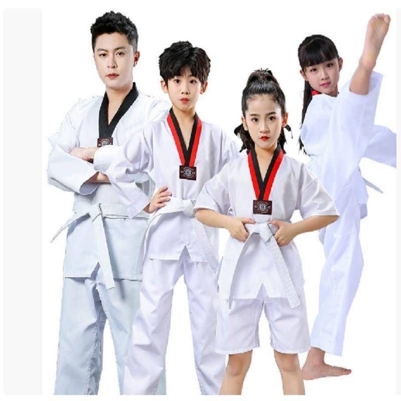 Dräkter Kläder Vita Taekwondo-uniformer Karate Judo Dobok Kläder Barn Vuxen Unisex Långärmad Gi-uniform vit