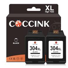 COCCINK 304XL Druckerpatronen für HP 304 XL Schwarz für DeskJet 2600 2620 2630 2655 3700 3720 3730 3755 3764 Envy 5010 5020 5055 5052 AMP 100 120 125 130(2 Schwarz)