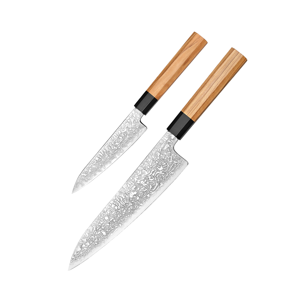 Japansk knivsæt | Petty Gyuto | Damaskus Yuki-onna.