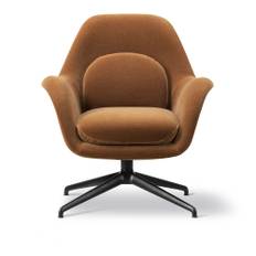 Fredericia Furniture - Swoon Lounge Petit Swivel Base Grand Mohair Amber / Black - Drejelænestole - Space Copenhagen - Orange - Metal/Tekstilmateriale