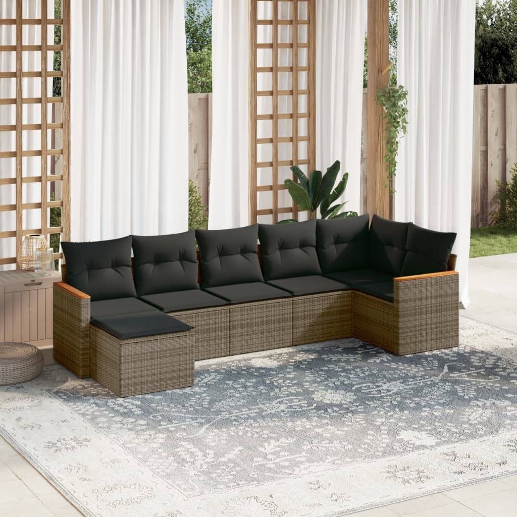 Sofasæt Til Haven 7 Dele Med Hynder Polyrattan - Grå / Uden bord