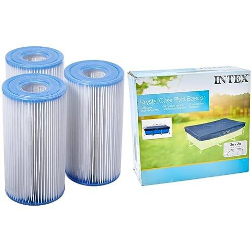 Intex Rectangular Pool Cover - Poolabdeckplane - 300 x 200 cm - Für Rectangular Frame Pool & Filteranlagenzubehör - Filterkartusche - Typ A - 3 Stück