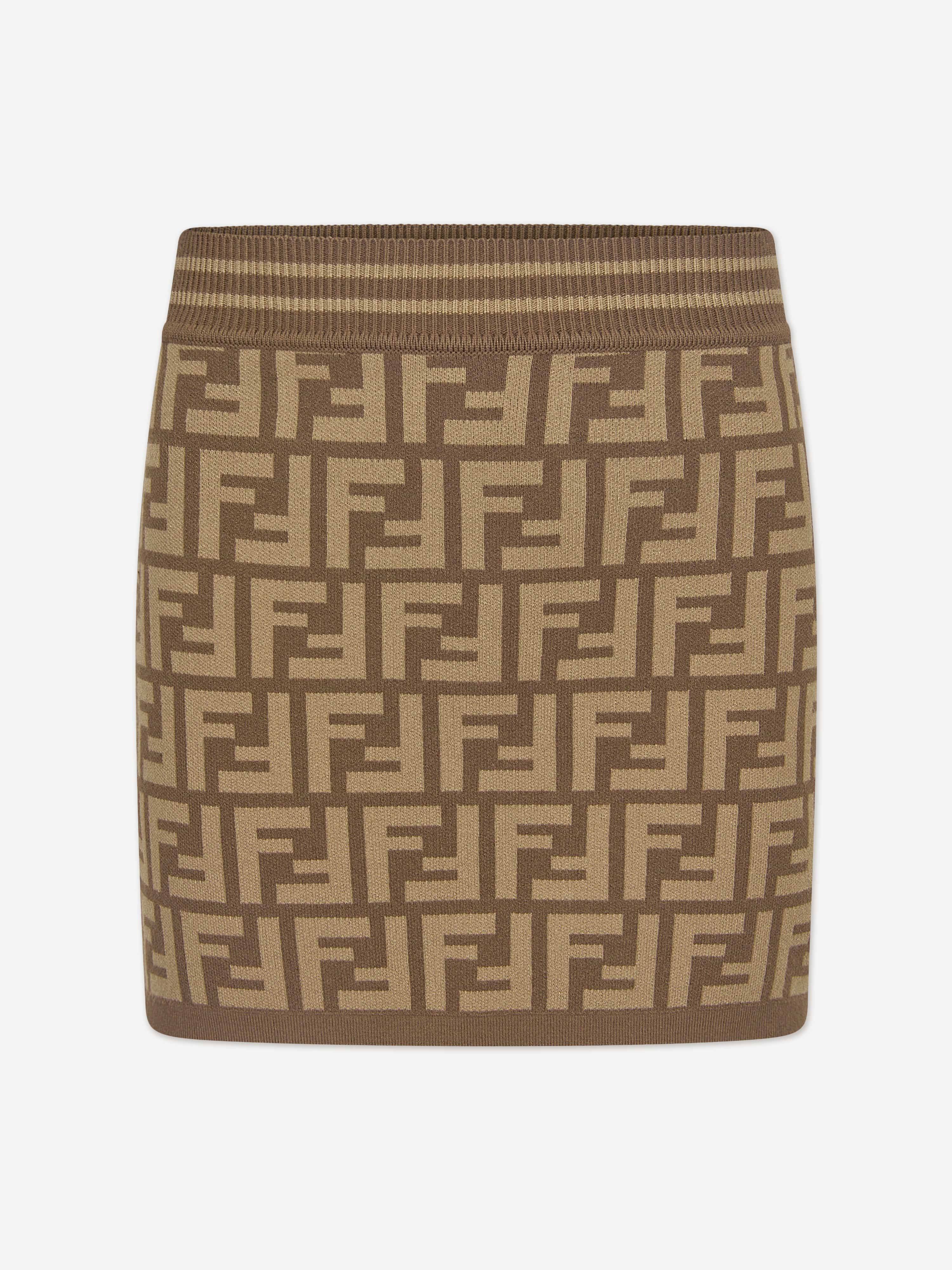 Fendi Girls FF Logo Knitted Skirt in Brown - Brown / 6 Yrs (6 Yrs)