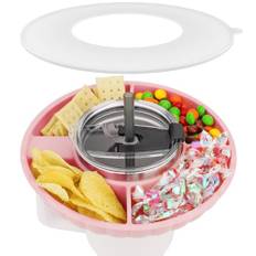 Snackteller mit Deckel für Stanley Cup 40oz/1,18L, NUR FÜR 40OZ, Snackschale kompatibel mit Stanley Quencher 40oz, Silikon Snack Tablett mit 4 Fächern, Snackring mit Abdeckung (Rosa), KEINE BECHER