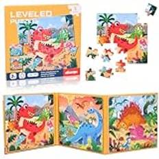 Dncvb Magnetiskt pussel för barn, 25–30–42 delar, dinosaurier, barnpussel, barn, magnetiskt pussel, pedagogisk magnet, gåva för biltrippen