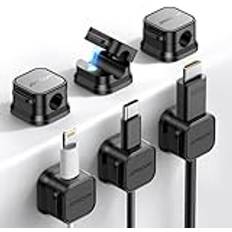 JOYROOM Paket med 6 kabelhållare, kabelklämmor, justerbar kabelorganisator, magnetisk kabelhantering, självhäftande kabelhållare för skrivbord, nattduksbord, laddningskablar, HDMI, ljudkabel, svart
