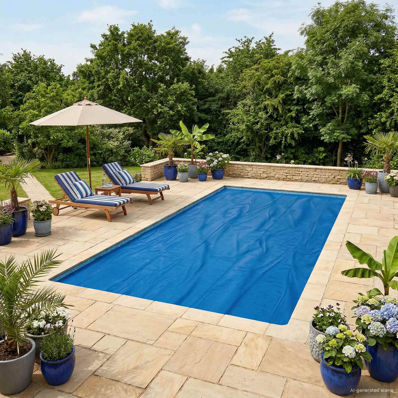 vidaXL Pool Cover Heavy Quality Sort og Blå 732 x 366 cm PE