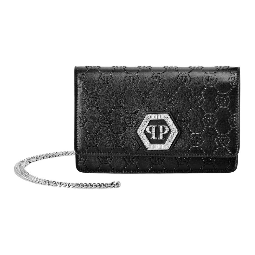 Philipp Plein Hexagon Bag Monogram Strass - Tasker - Dame - Sort - ONE SIZE - Læder