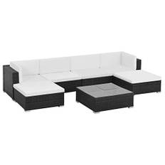 Gecheer 7-TLG. Trädgårdssoungeset polyrotting, trädgårdsmöbler lounge soffa, uteplats soffa rotting, loungemöbler polyrotting, balkonggloungeset rotting, polyrattan trädgårdssoffa med kuddar, svart