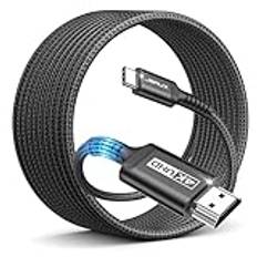 JSAUX USB C till HDMI-kabel 4M, USB Typ C till HDMI 4K UHD-kabel (kompatibel med Thunderbolt 3), kompatibel med MacBook Pro 2018/2017, MacBook Air/iPad Pro 2018, Samsung Galaxy S10/S9 Usw - Svart