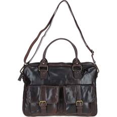 Executive Leather Laptop Bag with Buckle Pockets: TL-008 Brown
