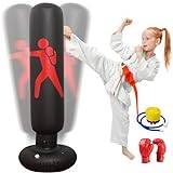 Oziral Boxningssäck för barn, uppblåsbar boxningssäck, 160 cm, stående boxningssäck med luftpump och boxningshandskar för karate, kickboxning, träningsutrustning, present (svart)