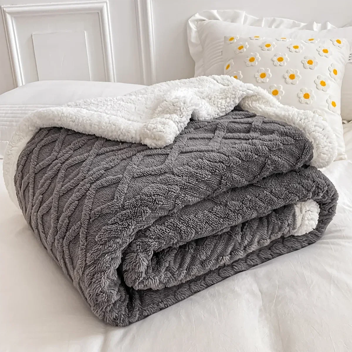 Blanket Children Adults Warm Winter Blankets And Throws Thick Wool Fleece - Grey / 150x200cm (150x200cm)