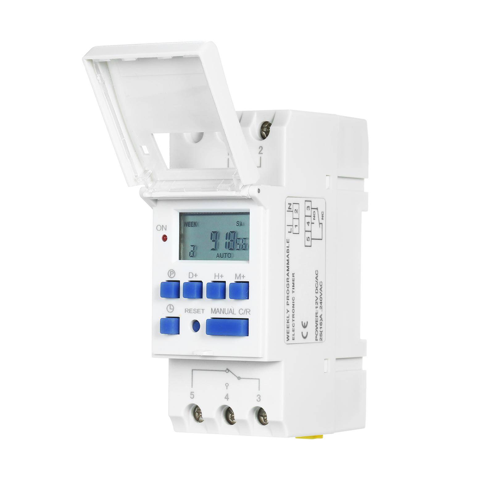 THC15A Digital LCD Power Programmerbar Timer Switch Relay 16A Amp Electronic Weekly 7 Days 16 On & 12V vit