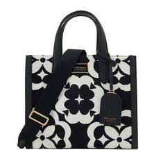 Women's Manhattan Series Black And White Monogram Polyester Small Handheld Shoulder Tote Bag K9960 001 - white