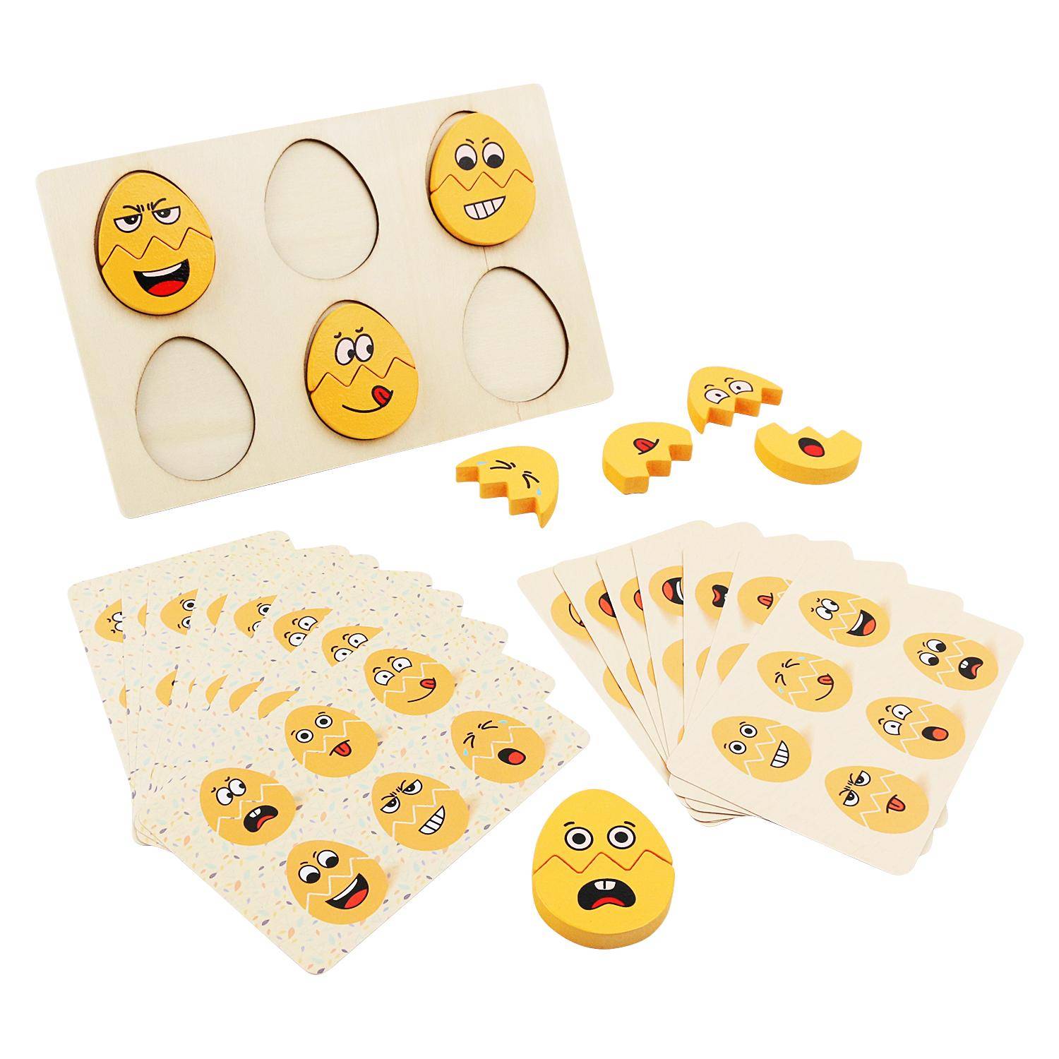 Wooden Fun Expression Egg Matching Board for Preschool Children, Interactive Puzzle Toy for Baby Focus Training