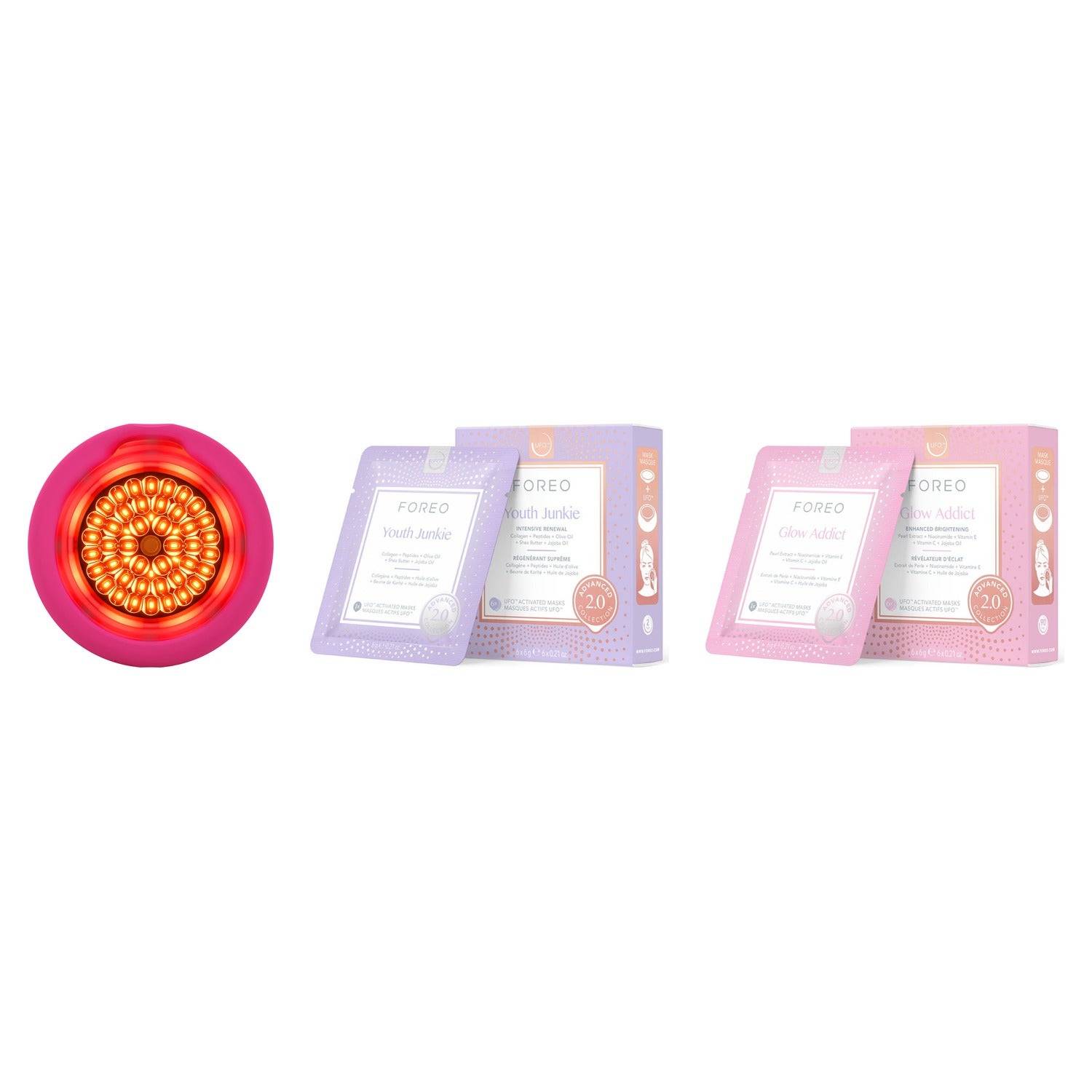 FOREO LED Mask Ritual Starter Set Device & 12 Masks (Youth Junkie & Glow Addict)