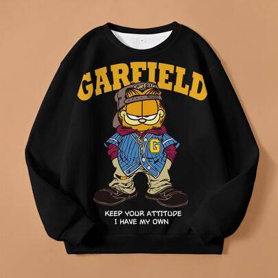 Casual vardaglig långärmad sweatshirt för tween-pojkar med tecknat mönster och rund hals - Vitt (7Y,8Y,9Y,10Y,11Y,12Y,13Y)