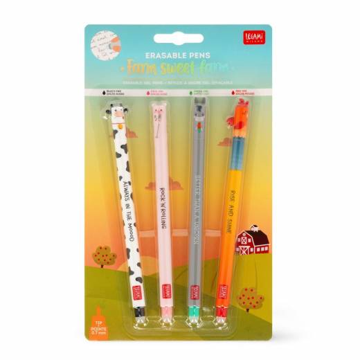 Gelpennor med utsuddbart bläck, 4-pack - Farmdjur