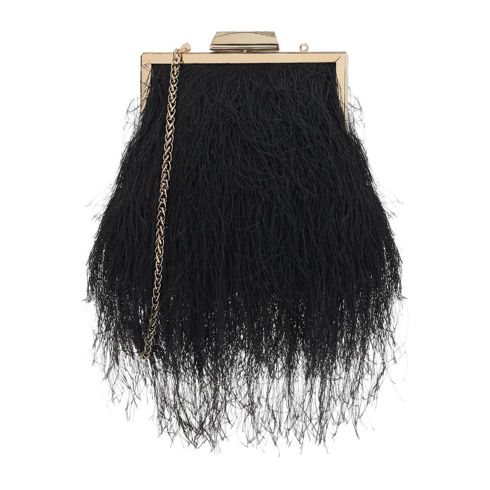 Kazar Clutch med kvaster og metalramme - Tasker - Dame - Sort - ONE SIZE - Uld