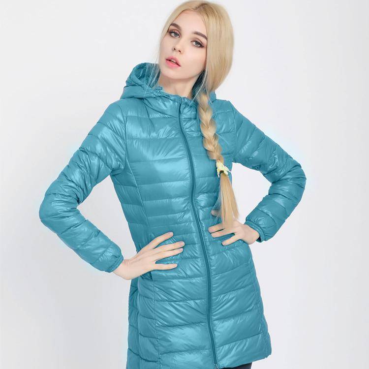 Vår höst Medium lång dunjacka Dam Ultralätt varm luvjacka Vit Duck Down Coat S-7XL cm