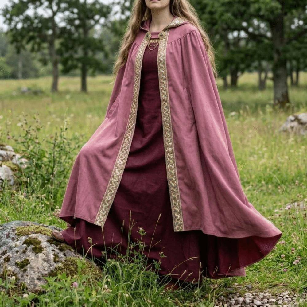 Pastoral kant med band Medeltida kappa Anime Cosplay Kostym Huvförsedd kappa Halloweenkostym brun