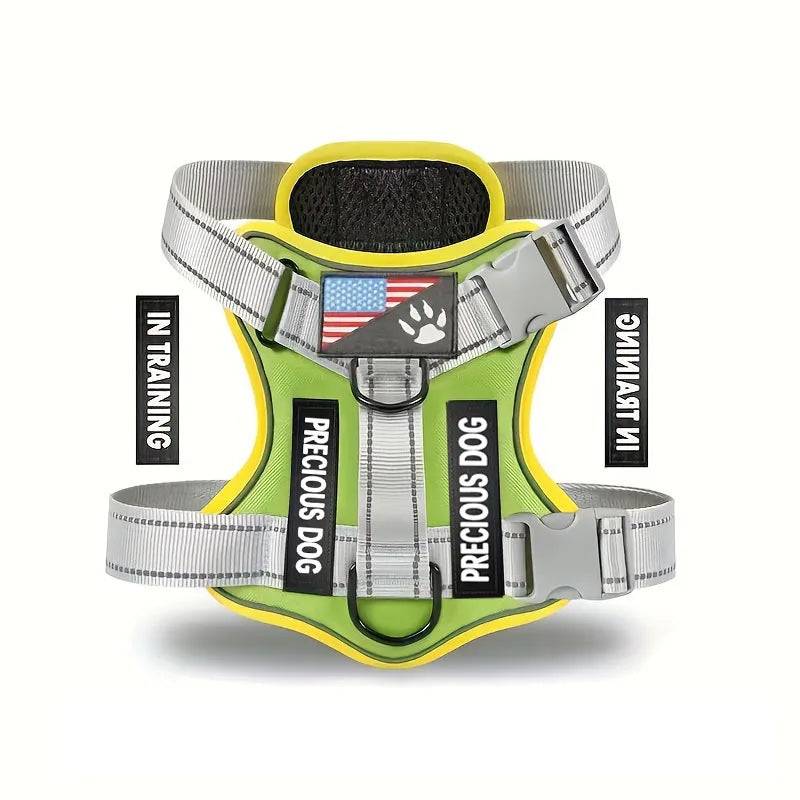Reflective Dog Vest Harness with 5 Customisable Patches - YELLOW GREEN / XL (XL)