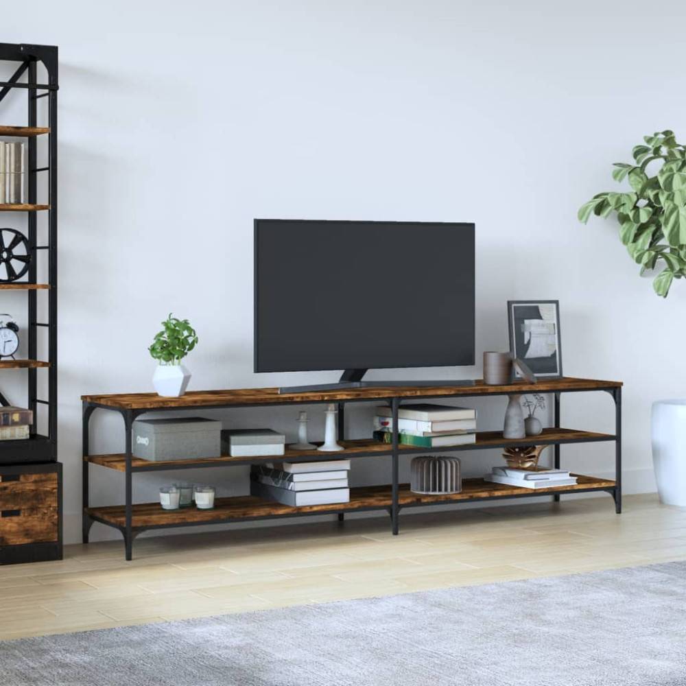 Tv-bänk rökfärgad ek 200x30x50 cm konstruerat trä och metall