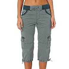 Fccrian Sommar kvinnor flera fickor byxor utomhus casual sport beskurna byxor overaller tunna lösa lastshorts dam vandringsshorts långa, Ljusblått, M
