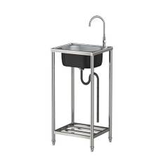 Fristående diskbänk i rostfritt stål, handfat flyttbart enkelhandfat kök med kran handfat trädgård för utomhus bakgård garage camping bondgård 38 cm