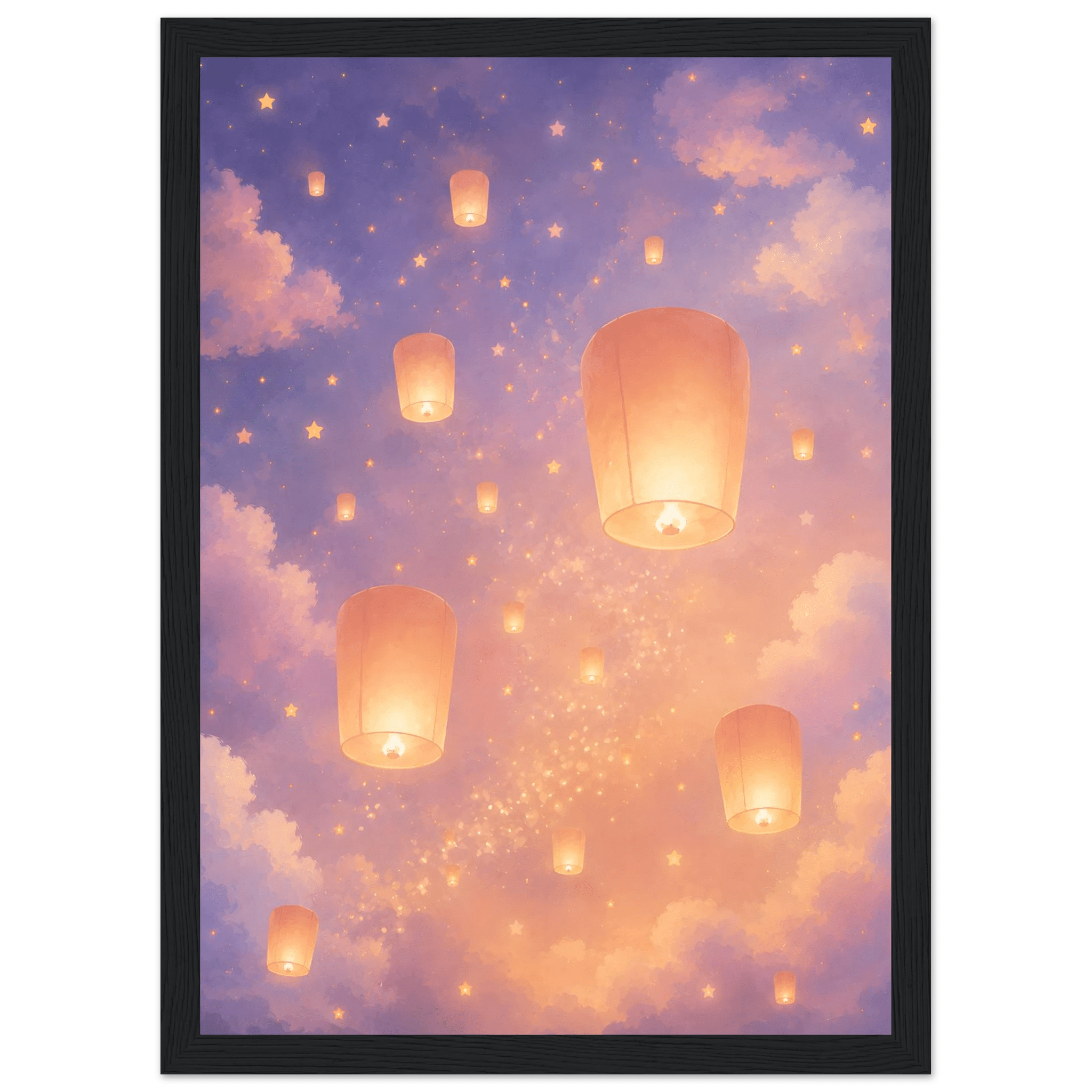 Flygande lyktor poster-21x29.7 cm / 8x12" / Med ram / Svart