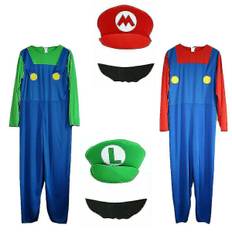 Vuxen Super Mario och Luigi Maskeraddräkt Rörmokare Bröder Halloween Kostym Green Luigi Green Luigi L