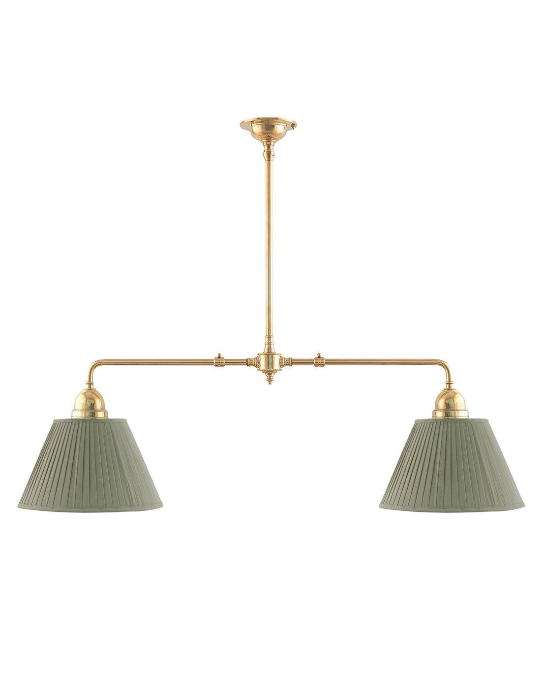 Loftlampe - Spillebordslampe messing, olivengrønne skærme - 50 cm