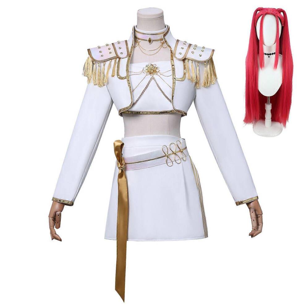 (150 Kids, Mira With Wig) KPop Demon Hunters Mira Cosplay Costume Set Halloween Party Fancy Dress for Womens White _c A