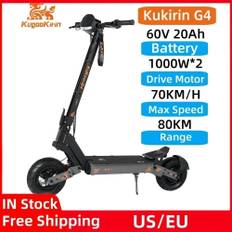 KuKirin G4 el-scooter til voksne, 2000W 60V 20Ah, 11" dæk, 70 km/t, 75 km rækkevidde, skivebremse, firearmet støddæmper