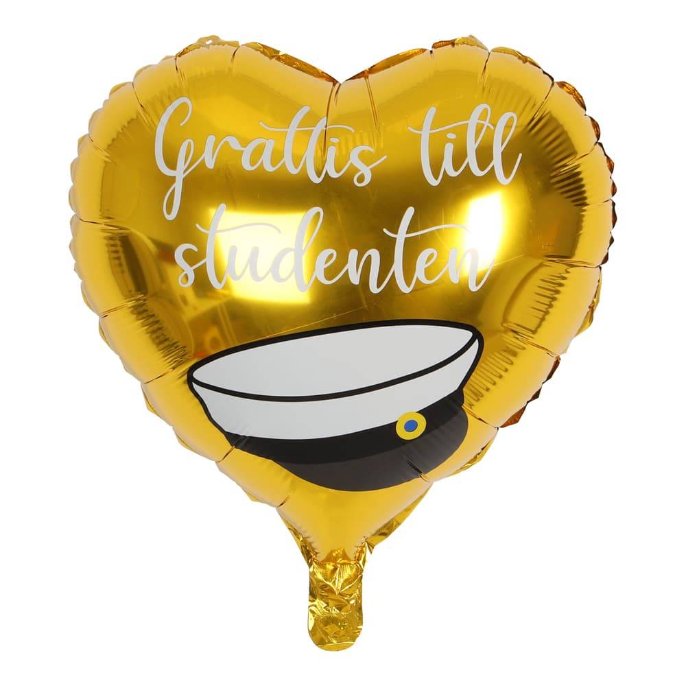 Folieballong - "Grattis till studenten" - Guldhjärta med studentmössa