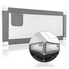 RAWVEL® Bettgitter grau [1,8m] - Labor geprüft - Rausfallschutz Bett [Eine Seite] - Bettschutzgitter für Kinder & Elternbetten - Inkl. Deutscher Aufbauanleitung & Aufbauvideo